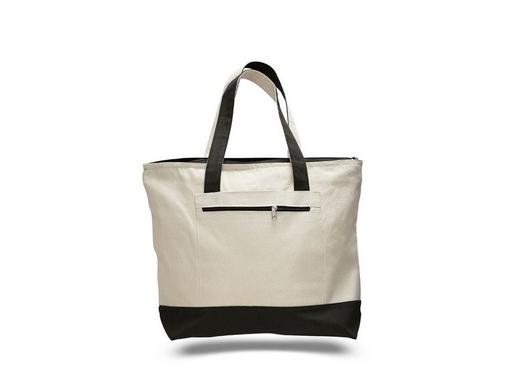 Milan Style 2 Tone Canvas Tote Bag with Front Zipper Pocket - Colors